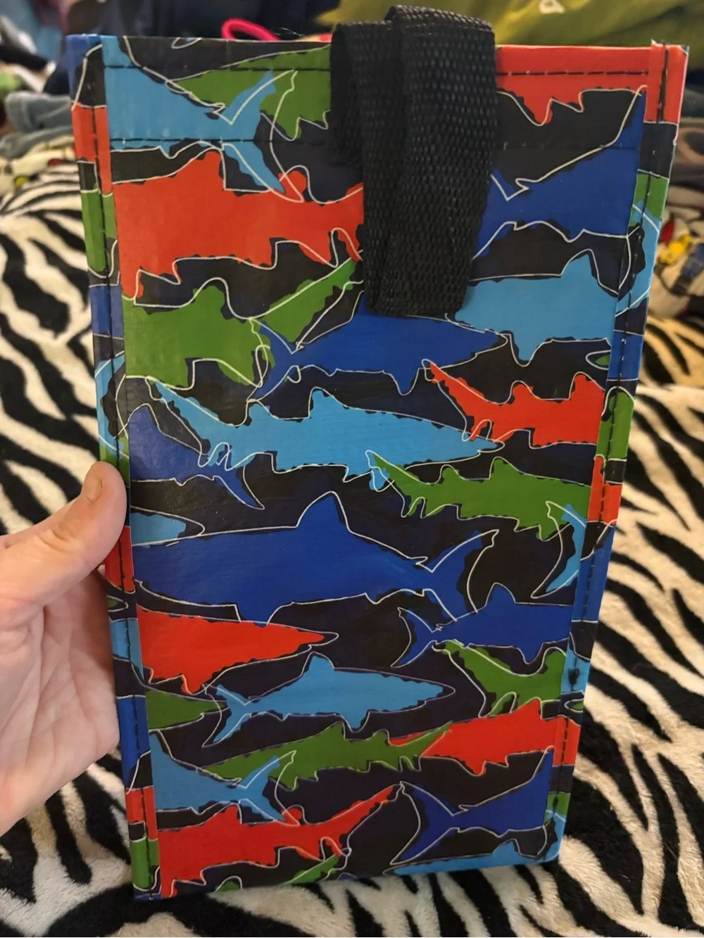 Shark Print Vinyl lunch Tote - Multicolor waterproof insulated